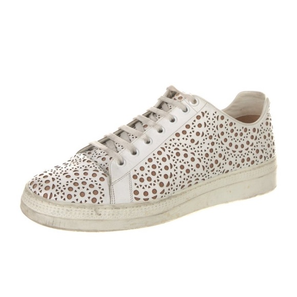 ALAÏA White Laser-Cut Leather Platform Sneakers | IT 40 (US 10) | Luxe Designer - Picture 2 of 5
